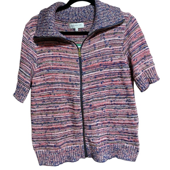 Jones New York Sweaters - JONES NEW YORK SPORT Zipper Multi Color Cardigan Sweater - SIZE L - NWT